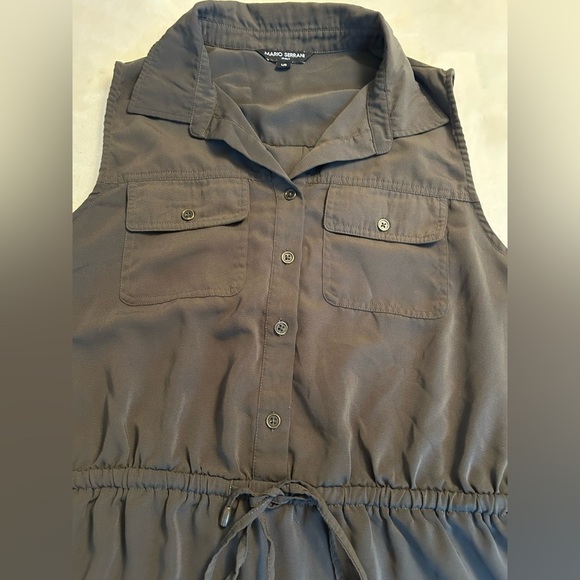 Sleeveless Dark Olive Green Button-Up Dress - Picture 2 of 3